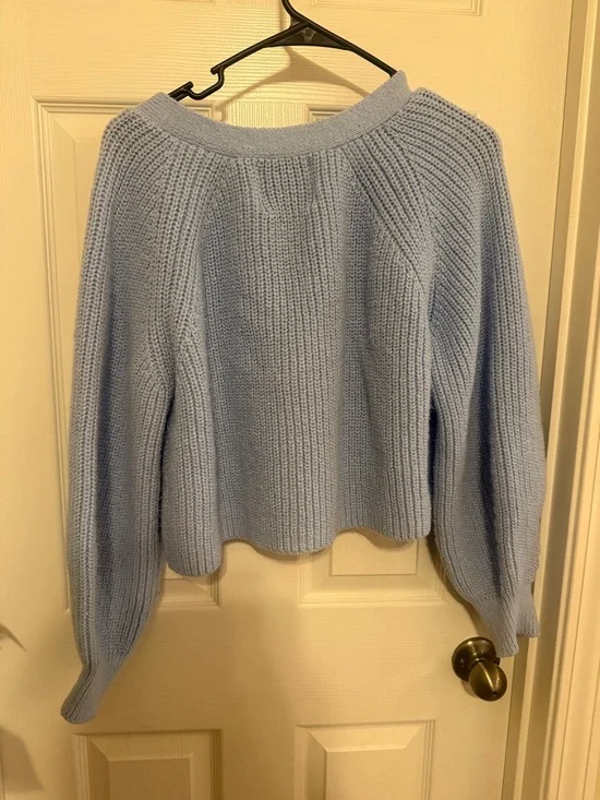 Princess Polly Light Blue Cropped V-Neck Button Cardigan Sweater - Picture 2 of 5